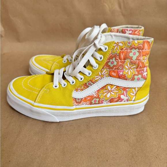 Vans Yellow Floral SK8 Hi Tapered Psychedelic in Passion Fruit. Size M5.5/W8 - Picture 4 of 9